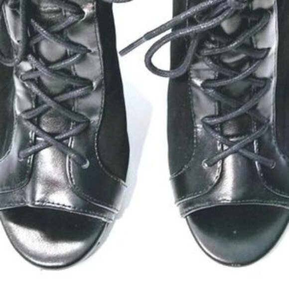 Penny Loves Kenny Black Peep Toe Chunky Heel Ankle Booties Size 7.5 - Picture 4 of 12